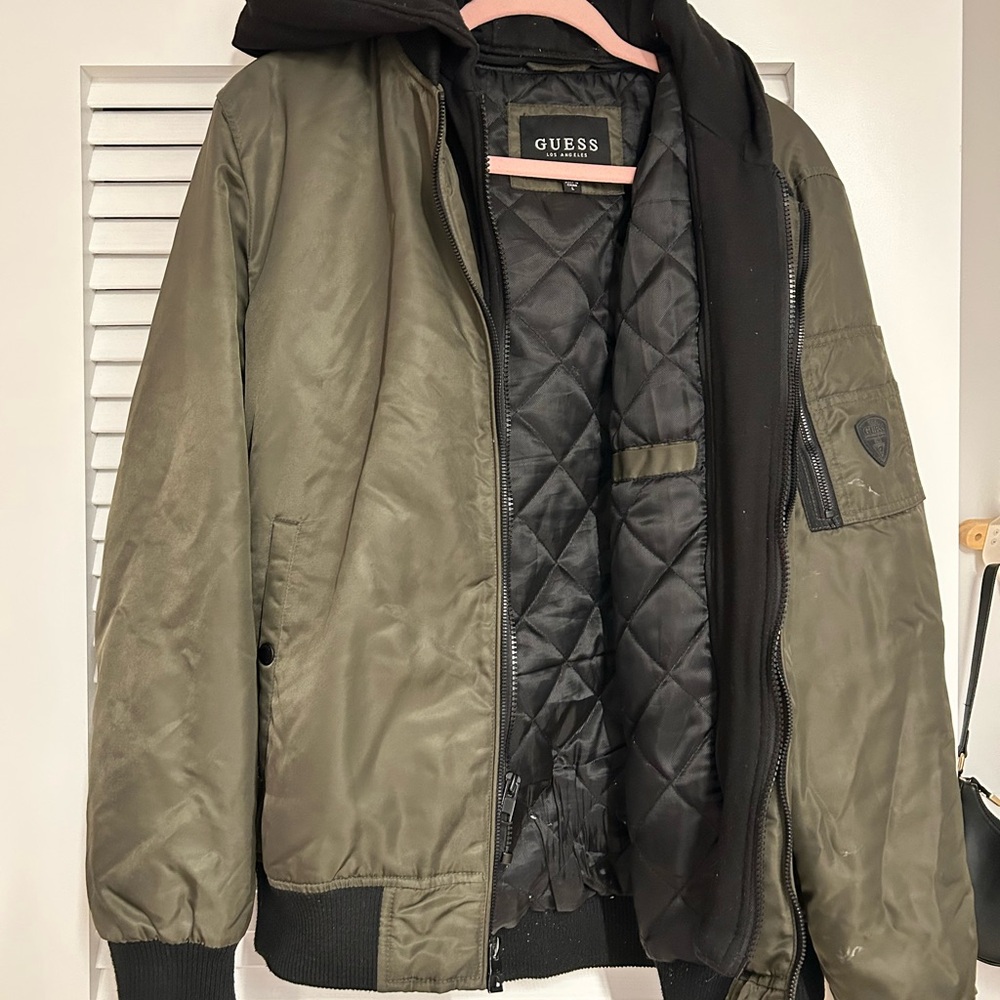 Guess Green Bomber Jacket with Quilted Interior